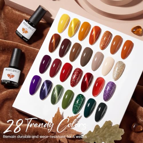 modelones Cat Eye Gel Nail Polish Set 28 Colors Primer & 3pcs Top Base Coat - color: A0-Winter Cateye