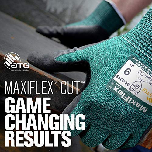 MaxiFlex Cut 34-8743 Cut Resistant Nitrile Coated Work Gloves with Green Knit Shell and Premium Nitrile Coated - size: XX-Large