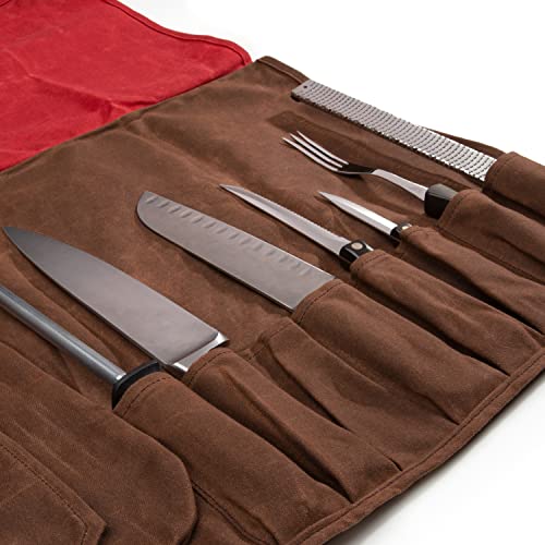 Dickies Chef Knife Roll Bag Portable Organizer and Cutlery Storage Roll, Waxed Canvas and Leather, Medium - size: Medium