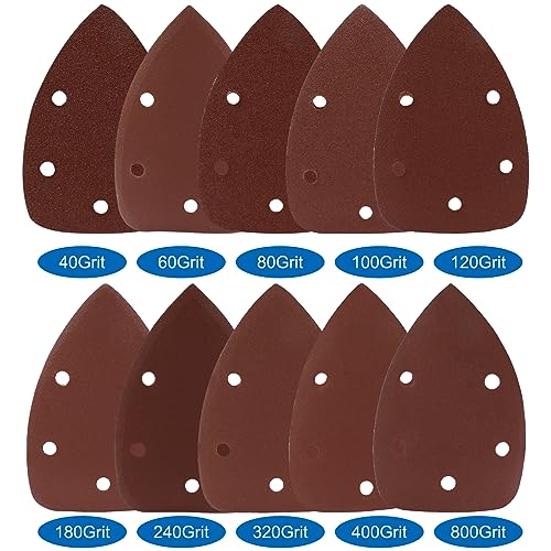 50 Pcs Mouse Detail Sander Sandpaper, 10 Sizes, 5 Hole - size: 40/60/80/100/120/180/240/320/400/800 Grits - 5 Pcs