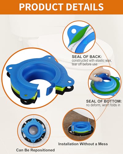 Elastic Wax Ring Toilet Seal, No Mess Gasket Replacement Repair Kit Install - style: Elastic Wax Ring Gasket Kit Blue(Flange not included)