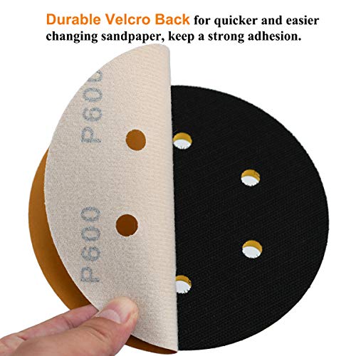 6-Inch 6-Hole Hook and Loop Gold Sanding Discs 600-Grit, 100-Pack - style: 600 Grit