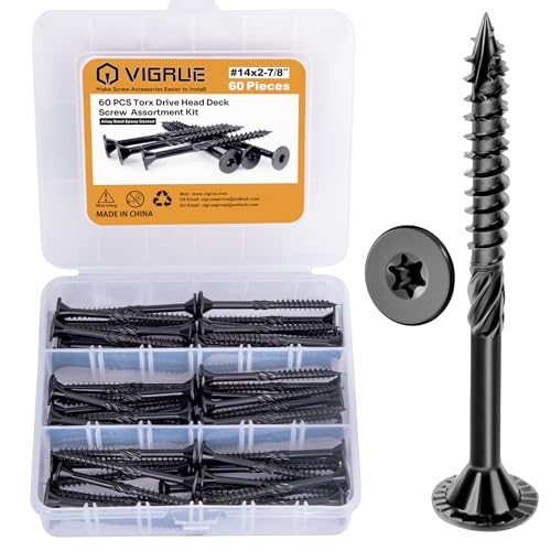VIGRUE Deck Screws, Wood Screws - Star Drive Decking Screws for Timber, Log, Landscaping Wood, Rust-Resistant, Easy to Install, DIY Projector & Wood Working (60PCS #14X2-7/8) - style: 60PCS #14X2-7/8 deck screws