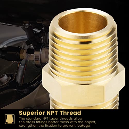 KOOTANS 1/2 NPT x 1/2 NPT Male Solid Brass Hex Nipples,4 PACK - size: 1/2 NPT x 1/2 NPT (O.D x O.D: 3/4'' x 3/4'')