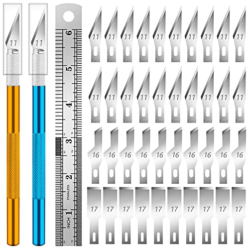 DIYSELF Exacto Knife Set, 2 Pack Craft Hobby Knife with 40 Spare Blades - color: Gold-blue (2 Pack)