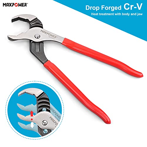 MAXPOWER 12 inch Groove Joint Pliers, Quick Adjustable Serrtated V Jaw Tongue and Groove Pliers - size: 12"