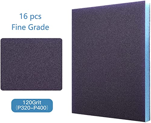 16Pcs 120 Grit Sanding Sponge, Jamiikury Fine Sanding Blocks Washable and Reusable, Wet Dry Sandpaper Sponge for Wood Metal FurniturePaint and Drywall - size: 120 Grits