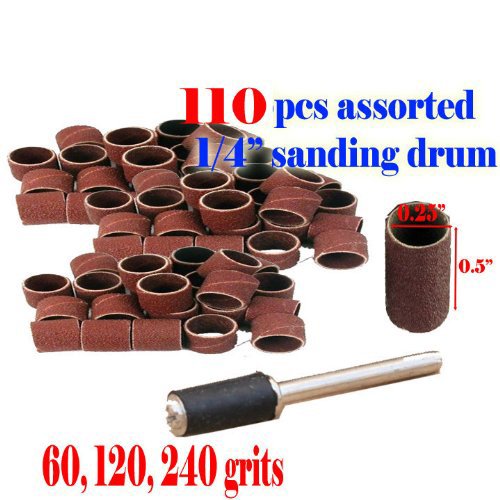 110 + 1 Pc Assorted Rotary Tool Sanding Drum 1/4" X 1/2" 60 , 120 , 240 Grits Rotary Tool Suit for Dremel 430 431 438 3000 4000 8220-2/28 395 7700-1/15 4000 3/34 Chicago Electric, Milwaukeen Nextec 1/8" Shank Hobby Clean Polish Fit Dremel 407 408