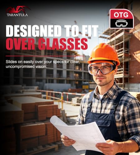 ANSI Z87.1+ Safety Goggles Over Glasses, Anti-Fog&Anti-Scratch UV380 Lenses - color: Orange