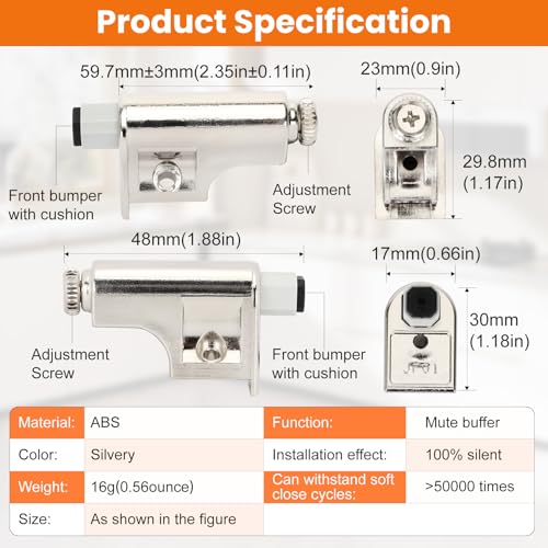 10 Pcs Soft Close Door Dampers, Universal Soft Close Cabinet Door Damper | Fit for Cabinet Doors/Wardrobe/Kitchen/Bookcases Hydraulic Buffer Damper, Noise Reduction & Smooth Closure(Including Screws）