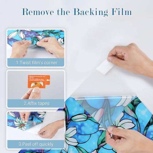 rabbitgoo Stained Glass Window Privacy Film, Blue Lily, 17.5" X 78.7" | Anti UV Heat Blocking Frosted Glass Static Cling Removable, for Bathroom, Bedroom, Living Room - color: Blue Lily, size: 17.5" x 78.7"