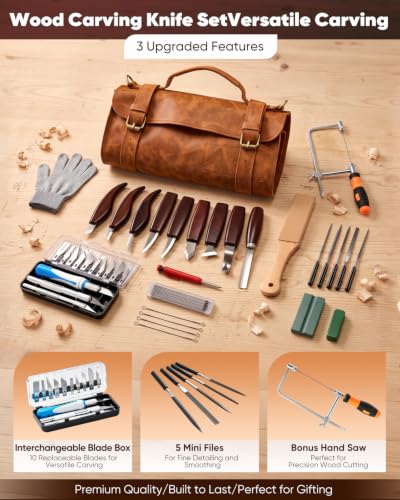 SakerNeo 35PCS Wood Carving Kit Whittling tools Set - color: Brown 35pcs