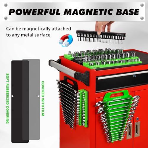 10-Piece Magnetic Socket and Wrench Organizer Set, 1/4", 3/8", 1/2" Drive Metric SAE Socket Organizer, Magnetic Wrench Holder 30 Slots Total, Tool Box Organizers (Sockets Wrenches not Included) - style: 10PCS Organizer Set