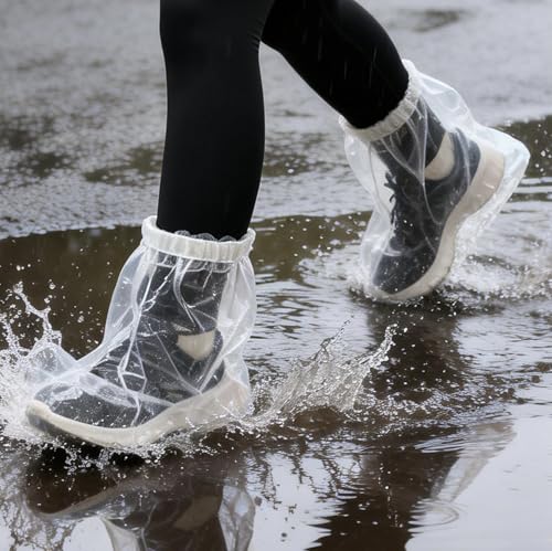Heavy-Duty Waterproof Shoe Covers, 12 Pcs Disposable Rain Covers with Wide Elastic Band for Men & Women, One-Size Shoe Covers for Indoor and Outdoor Use