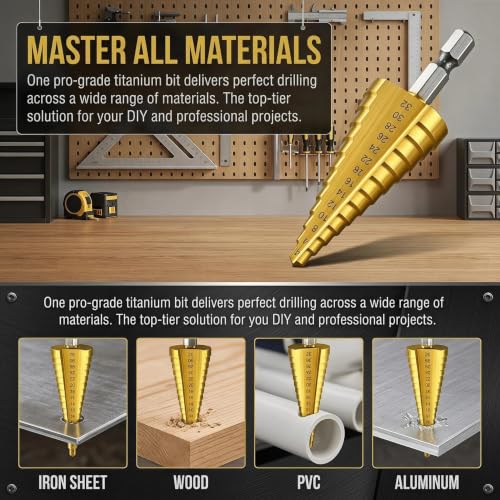 3Pcs Large HSS Titanium Coated Step Drill Bit Set