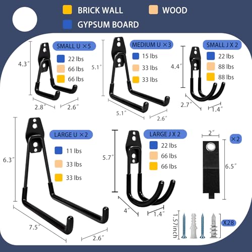 KOFANI Steel Garage Storage Hooks-16 Pack Black Heavy Duty Wall Mount Hooks - color: Black, size: 16 Pack