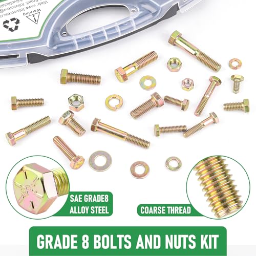Foliv 523PCS Grade 8 Bolt Assortment Kit - Heavy Duty Bolts and Nuts Kit, 3/8-16 x 1-2" SAE Coarse Thread, Yellow Zinc Plated, High Tensile Strength for Automotive, Machinery & Construction - size: 523pcs Grade 8 bolts 1/4-20 5/16-18 3/8-16
