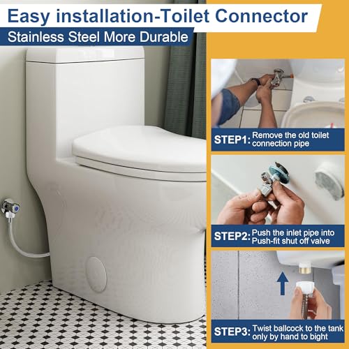 Universal Toilet Fill Valve Replacement Kit, Toilet Repair Kit Inside Tank and 12 Inch Flexible Connector, Flusher Replacement Kit Adjustable & Water saving, Quiet & Easy Install Tank Water Control