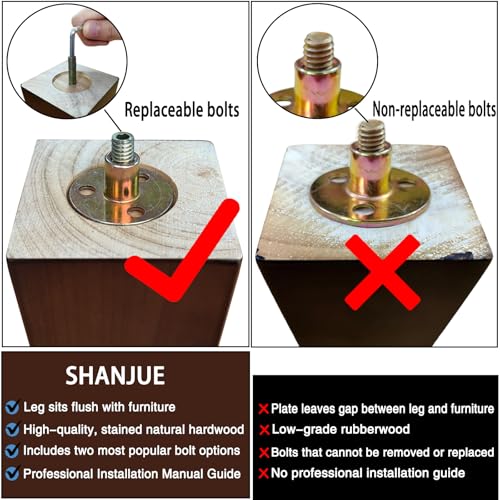 SHANJUE 6 Inch Wood Couch Legs - Sofa Legs Replacement for Dresser, 4PC - size: 6 inches
