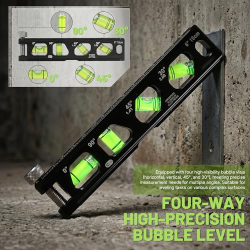 Torpedo Level, Small Level Tool, Mini Magnetic Nivel Leveler, 6" Aluminum Alloy Bubble Leveling Tool, Four Angles, for Plumbing Conduit, Metric and SAE