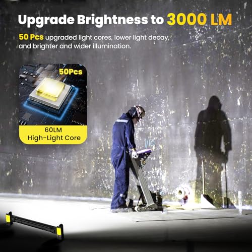 3000LM Rechargeable LED Underhood Work Light, 【Auto On/Off】 Work Light | 3000LM brightness for engine bays, garages, workshops and roadside repairs; magnetic mounting, hooks, 5200mAh battery