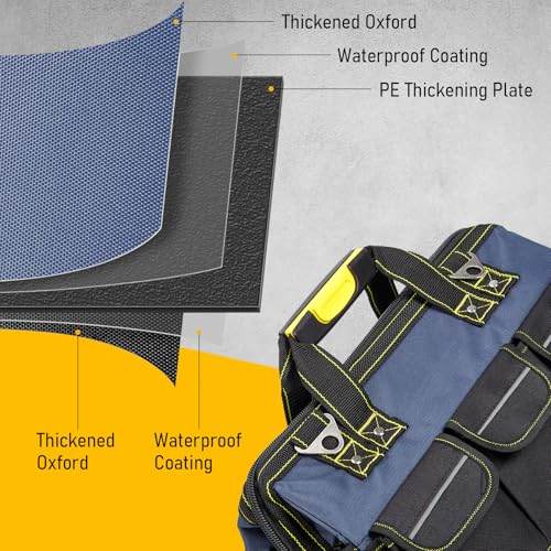 Garvee Heavy Duty 19 Inch Tool Bag with Waterproof Plastic Molded Base, Oxford Fabric Wide Mouth Tool Tote Organizer with Adjustable Shoulder Strap, for Men Mechanic Contractor, Blue