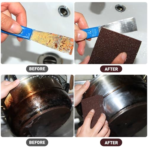 12 Pack Magic Carborundum Sponge with 2 Handle Rust Scrubber for Cookware - size: 12pcs