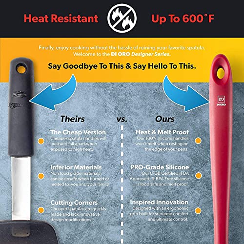 DI ORO Silicone Spoonula - Spoon Spatula, 600F Heat Resistant, Red - color: Red