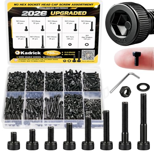 KADRICK 780PCS M3 Screw Kit,Hex Socket Head Cap M3 Bolt 6MM-30MM - size: M3 780Pcs