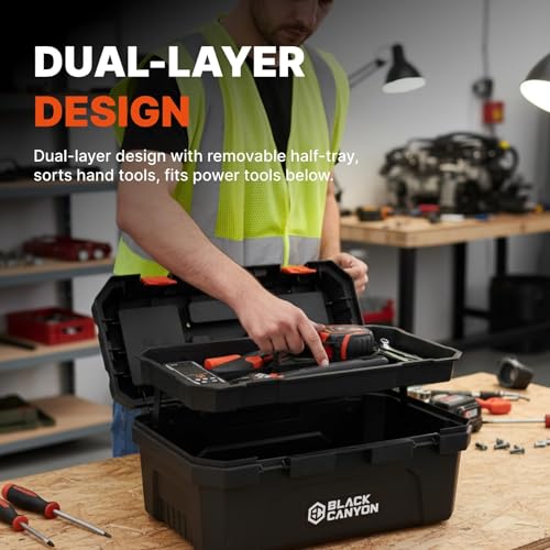 Black Canyon 19 Inch Portable Plastic Tool Box, 19 in × 9.6 in × 8.3 in, Padlockable 1 Piece 19 in - size: 19 IN/PLAS