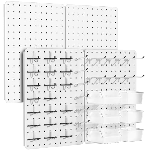 Pegboard Organizer Kit,4 Pack 14.76x10.82 in Metal Panels with 6 Bins,White - color: White, size: 14.76"x10.82"- 4 Pcs