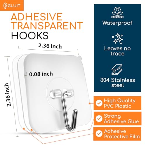 GLUIT Adhesive Wall Hooks for Hanging Heavy Duty No Drill, 22 lbs, 6 pcs - size: Medium, 6 pcs