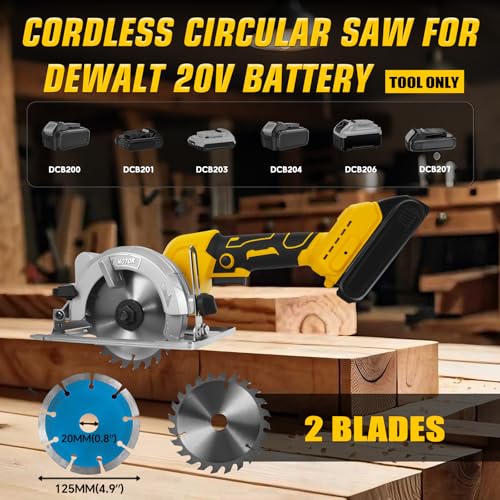 5" Cordless Circular Saw for Dewalt 20V Battery, 1000W Brushless Power Saw | 2 Blade, 0-45° Cutting Bevel, Cutting Depth 1.42″(36MM), Compact Circular Saws for Wood,PVC,Metal,Stone(No battery)