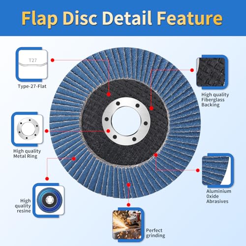 Flap Discs 40/60/80/100/120 Grit Zirconia Sanding Disc Set with Cutting Wheels for Angle Grinder, 4 1/2 x 7/8-Inch Flap Sanding Disc for Metal Stainless Steel，Type 27 Grinding Wheel Discs Kit (10+2+1) - style: 10PCS 40/60/80/100/120 Grit +2PCS cut off whe