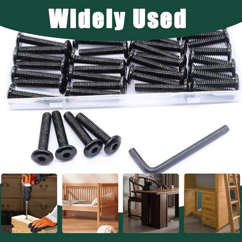 Taiss 30pcs M6 x 15mm Flat Head Socket Head Screw Furniture Bolts,Furniture Screws Stainless Steel 18-8(304),M6 Bolts Black Zinc Plated Fully Threaded,Countersunk Connector M6 Screws with Hex Spanner - size: 30PCS M6x15mm