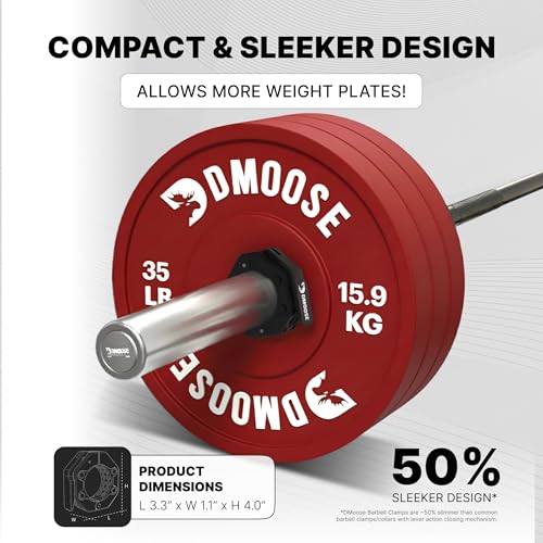 DMoose Fitness Barbell Clips 2 Inch (Pair) - Quick Release Olympic Barbell Clamps & Collars with Anti Slip TPR Grip for Secure Weightlifting and Powerlifting - Weight Clips for Bars at Home or Gym - color: Black V2, style: Non Magnetic