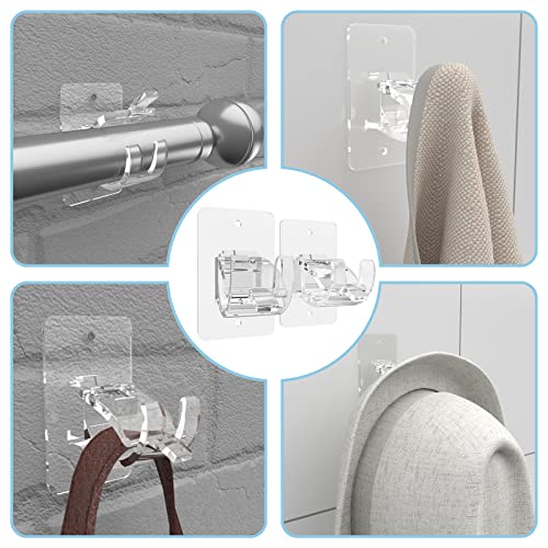 CIEMGNZOC 4PCS No Drill Curtain Brackets, Self-Adhesive Rod Holders, Adjustable Hooks for Rods Under 1.57 Inch (Transparent) - color: 4 Pcs Transparent