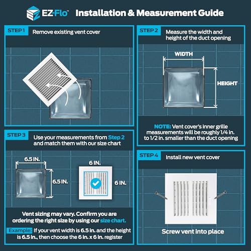 EZ-FLO 6 x 6 Inch (Duct Opening) Air Vent Cover for Wall or Ceiling, Two-Way Ventilation Register, Solid Steel HVAC Register Cover, White, 61660 - size: 6 in. x 6 in.
