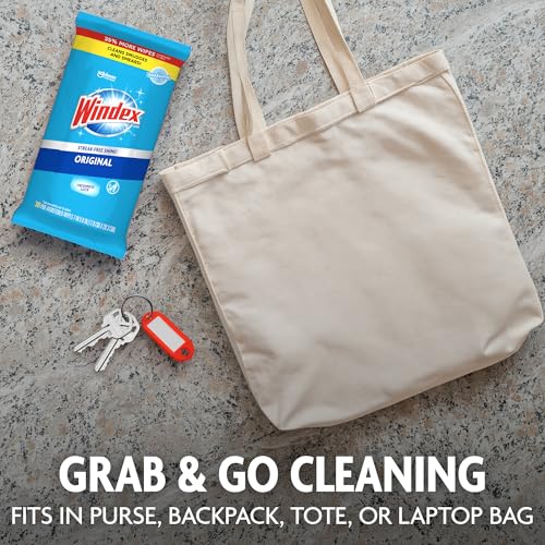 Windex Wipes Glass Cleaning, Pre-Moistened Glass and Surface Wipes to Clean Home Surfaces, Household Essentials, Original Scent, 38 Count (Pack of 1) - size: 38 Count (Pack of 1)