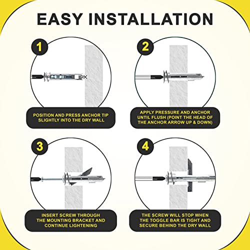 Heavy Duty Drywall Anchors and Screws Kit Including Self-DrillingToggle Anchors & Screws - Durable Zinc Self Drilling Drywall Anchors for Hanging Pictures & More