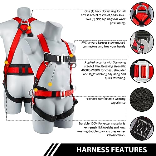 TT TRSMIMA Safety Harness Fall Protection Kit: Roofing Harness for Work - style: Red