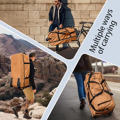 110L Expandable to 140L 32” Foldable Oxford Soft-Sided Rolling Duffle Bag with 2 Heavy-Duty Wheels,2 Large Compartments,Adjustable Shoulder Strap and Attached Organizer Pouch,Coffee - color: Coffee