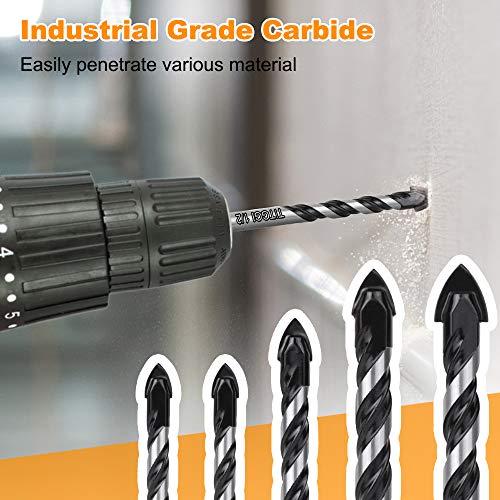 5-Piece Masonry Drill Bit Set & Concrete Drill Bit Set, 5 Sizes, 1/4"-1/2" - size: 5 pcs 1/4"-1/2" Masonry Drill Bit Set