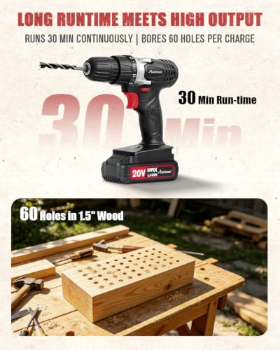 AVID POWER 20V Cordless Electric Drill Set 3/8“ Power Driver Kit for DIY - color: 3-black
