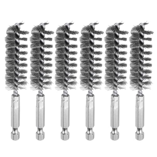 HARFINGTON 6Pcs Stainless Steel Bore Brush 17mm Dia 4" Long Cleaning Twisted Wire Brush with Handle 1/4" Hex Shank for Tubes, Ports, Bearings - size: 17mm