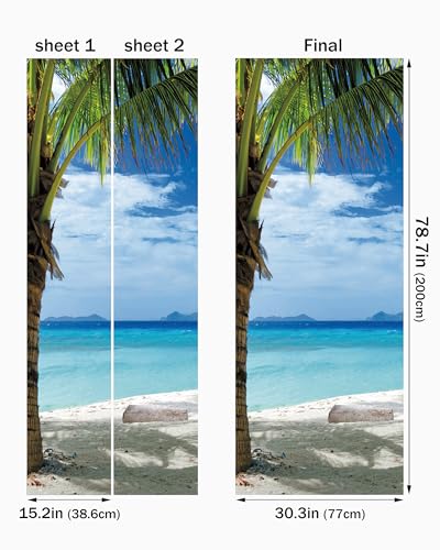 FLFK Tropical Beach Door Mural - Peel & Stick Removable Wallpaper (30.3x78.7 in, 2-Panels) | Split Left/Right Design - color: Mt2219, size: 30.3"x78.7"