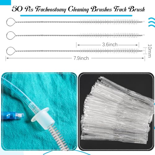 TrelaCo 50 Pcs Tracheostomy Cleaning Brushes, 10mm Nylon Trach Tube
