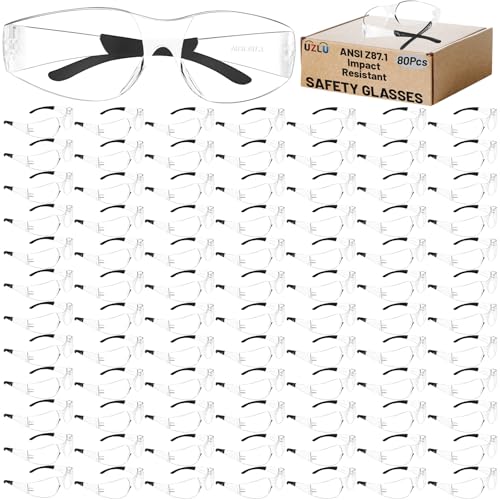 80 PCS Clear Safety Glasses Bulk for Men Women ANSI Z87.1 Safety Goggles - color: Clear