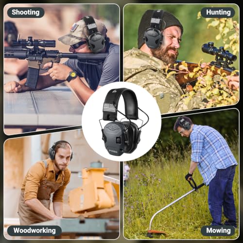 Electronic Shooting Ear Protection w/Gel Pads, 23dB NRR Active Noise Reduction & 3X Amplification Headset for Shooters - color: Grey