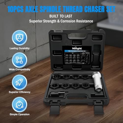 Nilight 10PCS Axle Spindle Thread Set with Case 8 Metric UNF Dies UNEF Nuts - size: 10PCS Metric & UNF